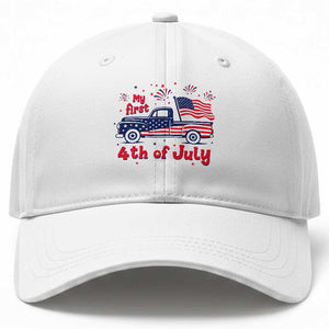 My First 4th of July Retro American Flag Pickup Truck Baseball Cap Americana Patriotic Independence Holiday Milestone