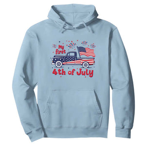 My First 4th of July Retro American Flag Pickup Truck Hoodie Americana Patriotic Independence Holiday Milestone