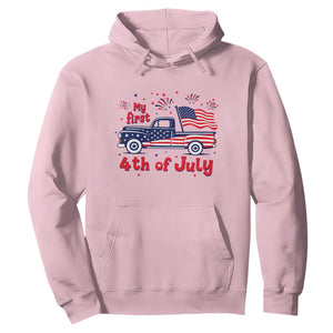 My First 4th of July Retro American Flag Pickup Truck Hoodie Americana Patriotic Independence Holiday Milestone