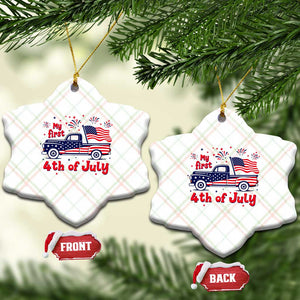 My First 4th of July Retro American Flag Pickup Truck Ceramic Ornament Americana Patriotic Independence Holiday Milestone