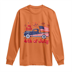 My First 4th of July Retro American Flag Pickup Truck Long Sleeve Shirt Americana Patriotic Independence Holiday Milestone