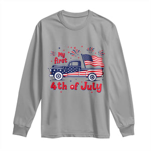 My First 4th of July Retro American Flag Pickup Truck Long Sleeve Shirt Americana Patriotic Independence Holiday Milestone