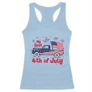 My First 4th of July Retro American Flag Pickup Truck Racerback Tank Top Americana Patriotic Independence Holiday Milestone