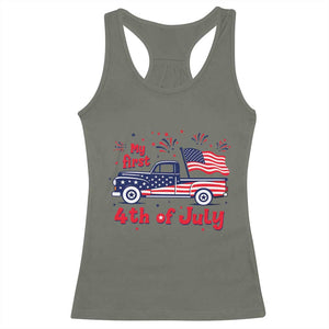 My First 4th of July Retro American Flag Pickup Truck Racerback Tank Top Americana Patriotic Independence Holiday Milestone