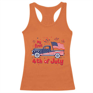 My First 4th of July Retro American Flag Pickup Truck Racerback Tank Top Americana Patriotic Independence Holiday Milestone