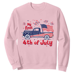 My First 4th of July Retro American Flag Pickup Truck Sweatshirt Americana Patriotic Independence Holiday Milestone