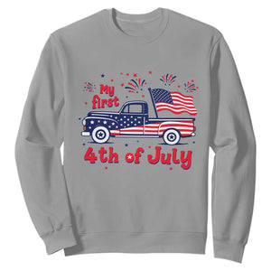 My First 4th of July Retro American Flag Pickup Truck Sweatshirt Americana Patriotic Independence Holiday Milestone