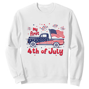 My First 4th of July Retro American Flag Pickup Truck Sweatshirt Americana Patriotic Independence Holiday Milestone