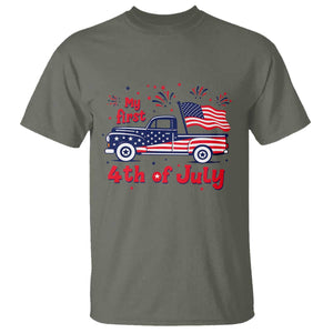 My First 4th of July Retro American Flag Pickup Truck T Shirt Americana Patriotic Independence Holiday Milestone