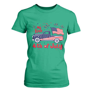 My First 4th of July Retro American Flag Pickup Truck T Shirt For Women Americana Patriotic Independence Holiday Milestone