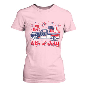 My First 4th of July Retro American Flag Pickup Truck T Shirt For Women Americana Patriotic Independence Holiday Milestone
