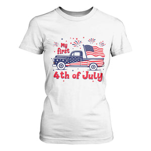 My First 4th of July Retro American Flag Pickup Truck T Shirt For Women Americana Patriotic Independence Holiday Milestone