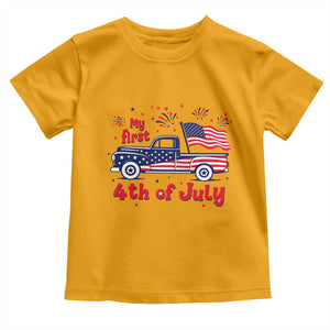 My First 4th of July Retro American Flag Pickup Truck Toddler T Shirt Americana Patriotic Independence Holiday Milestone