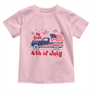 My First 4th of July Retro American Flag Pickup Truck Toddler T Shirt Americana Patriotic Independence Holiday Milestone