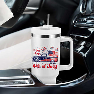 My First 4th of July Retro American Flag Pickup Truck Tumbler With Handle Americana Patriotic Independence Holiday Milestone