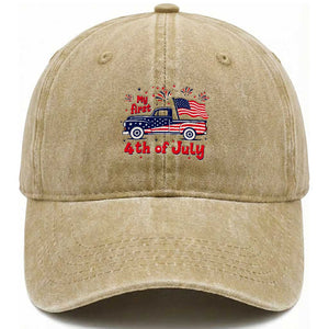 My First 4th of July Retro American Flag Pickup Truck Washed Cotton Baseball Cap Americana Patriotic Independence Holiday Milestone