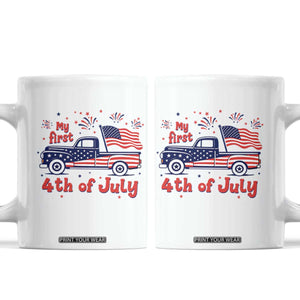 My First 4th of July Retro American Flag Pickup Truck Coffee Mug Americana Patriotic Independence Holiday Milestone