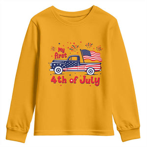 My First 4th of July Retro American Flag Pickup Truck Youth Sweatshirt Americana Patriotic Independence Holiday Milestone