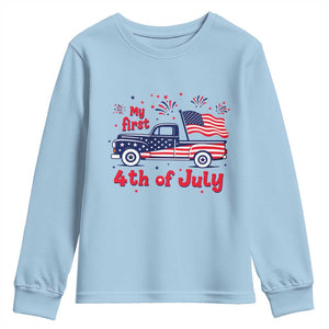 My First 4th of July Retro American Flag Pickup Truck Youth Sweatshirt Americana Patriotic Independence Holiday Milestone