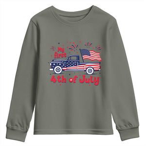 My First 4th of July Retro American Flag Pickup Truck Youth Sweatshirt Americana Patriotic Independence Holiday Milestone