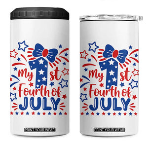 My 1st Fourth of July Patriotic Star Bow 4 in 1 Can Cooler Tumbler Number One Festive Holiday Independence Milestone
