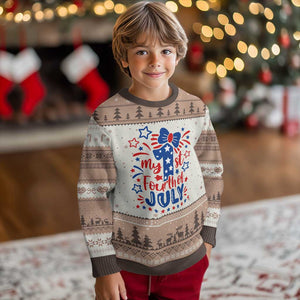 My 1st Fourth of July Patriotic Star Bow Ugly Christmas Sweater Number One Festive Holiday Independence Milestone