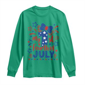 My 1st Fourth of July Patriotic Star Bow Long Sleeve Shirt Number One Festive Holiday Independence Milestone