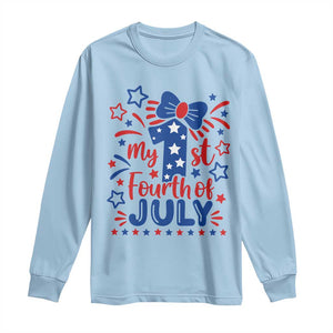 My 1st Fourth of July Patriotic Star Bow Long Sleeve Shirt Number One Festive Holiday Independence Milestone