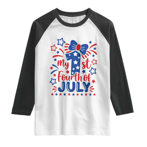 My 1st Fourth of July Patriotic Star Bow Raglan Shirt Number One Festive Holiday Independence Milestone