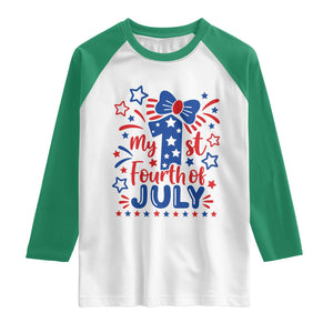 My 1st Fourth of July Patriotic Star Bow Raglan Shirt Number One Festive Holiday Independence Milestone