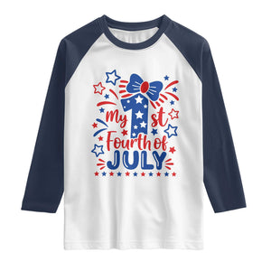 My 1st Fourth of July Patriotic Star Bow Raglan Shirt Number One Festive Holiday Independence Milestone