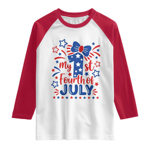 My 1st Fourth of July Patriotic Star Bow Raglan Shirt Number One Festive Holiday Independence Milestone