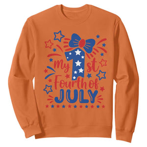 My 1st Fourth of July Patriotic Star Bow Sweatshirt Number One Festive Holiday Independence Milestone