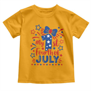 My 1st Fourth of July Patriotic Star Bow Toddler T Shirt Number One Festive Holiday Independence Milestone