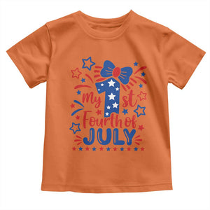 My 1st Fourth of July Patriotic Star Bow Toddler T Shirt Number One Festive Holiday Independence Milestone