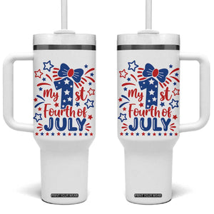 My 1st Fourth of July Patriotic Star Bow Tumbler With Handle Number One Festive Holiday Independence Milestone