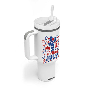 My 1st Fourth of July Patriotic Star Bow Tumbler With Handle Number One Festive Holiday Independence Milestone