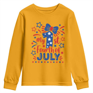 My 1st Fourth of July Patriotic Star Bow Youth Sweatshirt Number One Festive Holiday Independence Milestone