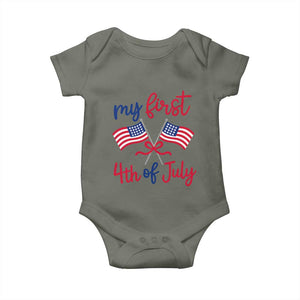 My First 4th of July Crossed American Flags Bow Baby Onesie Patriotic Baby Girl Holiday Milestone