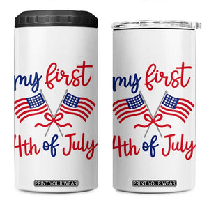 My First 4th of July Crossed American Flags Bow 4 in 1 Can Cooler Tumbler Patriotic Baby Girl Holiday Milestone