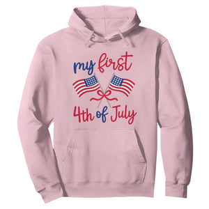 My First 4th of July Crossed American Flags Bow Hoodie Patriotic Baby Girl Holiday Milestone
