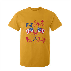 My First 4th of July Crossed American Flags Bow T Shirt For Kid Patriotic Baby Girl Holiday Milestone