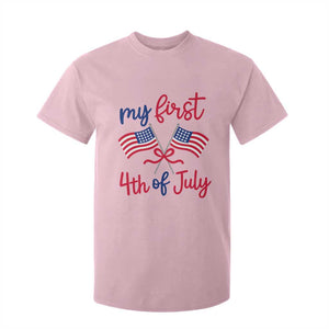 My First 4th of July Crossed American Flags Bow T Shirt For Kid Patriotic Baby Girl Holiday Milestone