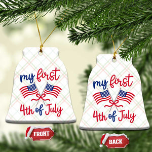 My First 4th of July Crossed American Flags Bow Ceramic Ornament Patriotic Baby Girl Holiday Milestone