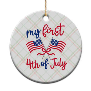 My First 4th of July Crossed American Flags Bow Ceramic Ornament Patriotic Baby Girl Holiday Milestone