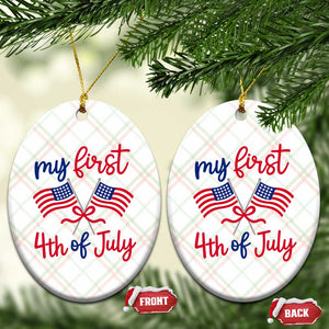 My First 4th of July Crossed American Flags Bow Ceramic Ornament Patriotic Baby Girl Holiday Milestone