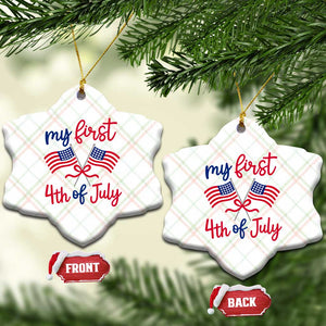 My First 4th of July Crossed American Flags Bow Ceramic Ornament Patriotic Baby Girl Holiday Milestone