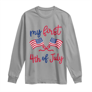 My First 4th of July Crossed American Flags Bow Long Sleeve Shirt Patriotic Baby Girl Holiday Milestone