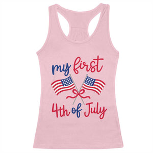 My First 4th of July Crossed American Flags Bow Racerback Tank Top Patriotic Baby Girl Holiday Milestone