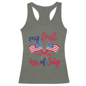 My First 4th of July Crossed American Flags Bow Racerback Tank Top Patriotic Baby Girl Holiday Milestone